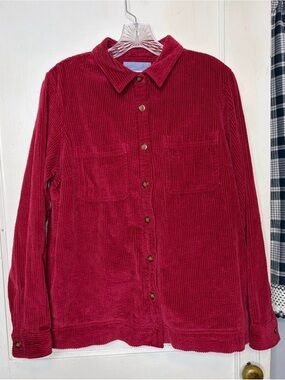 L.L. Bean Cranberry Red Corduroy Button-Up Jacket Shacket Shirt Sz M